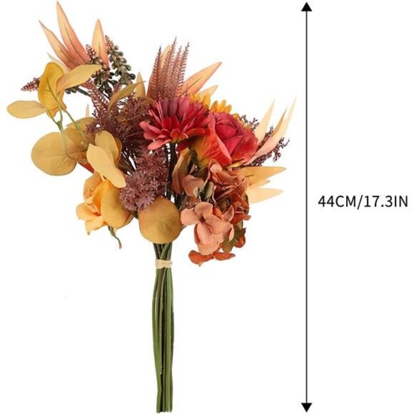 Artificial Flowers Bouquet Silk Flower (Autumn red) - Picture 2 of 7